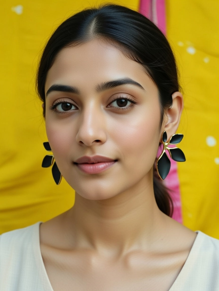 Artisan nature-inspired gold and black earrings for kurlywurly.com.