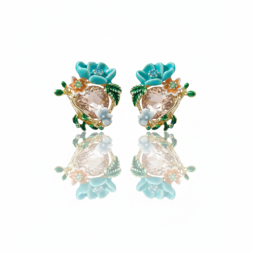 Big Diamond Floral Earring