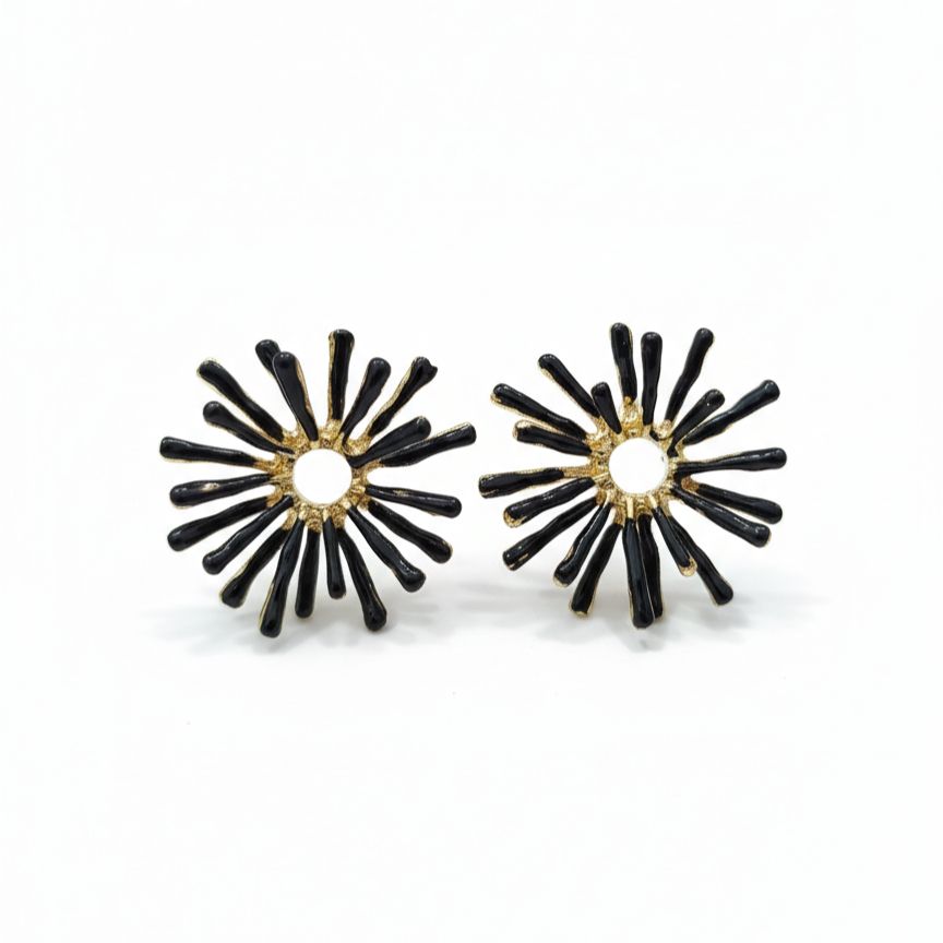 Black and gold sea coral-inspired starburst stud earrings