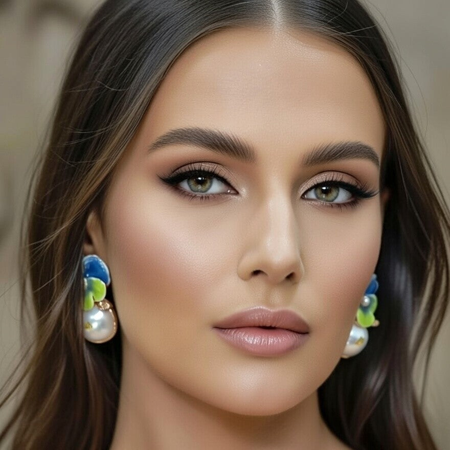Blue and Green Petunia Pearl Drop Earring