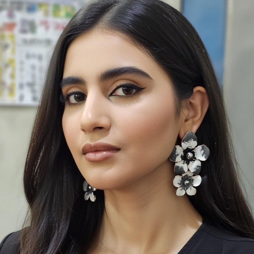 Grey Floral Earring