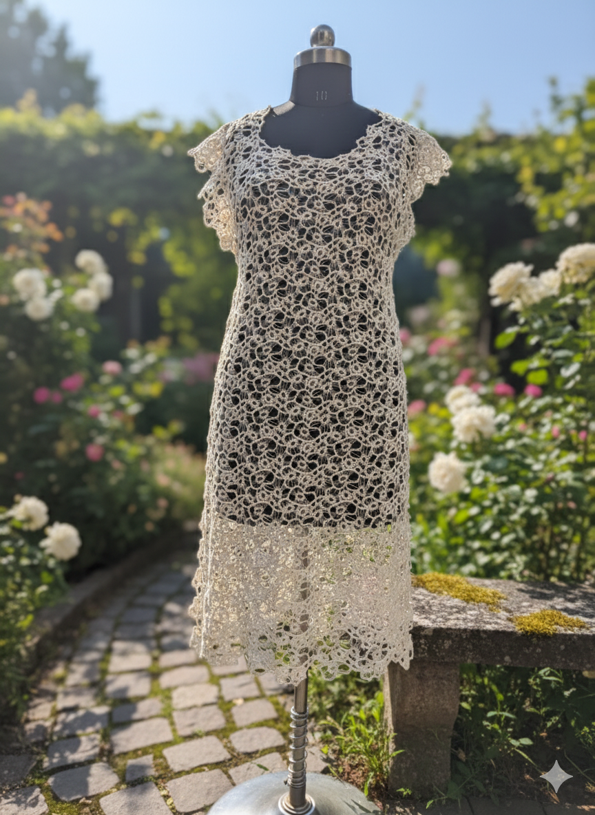 Handcrafted off-white crochet top with a flowing silhouette