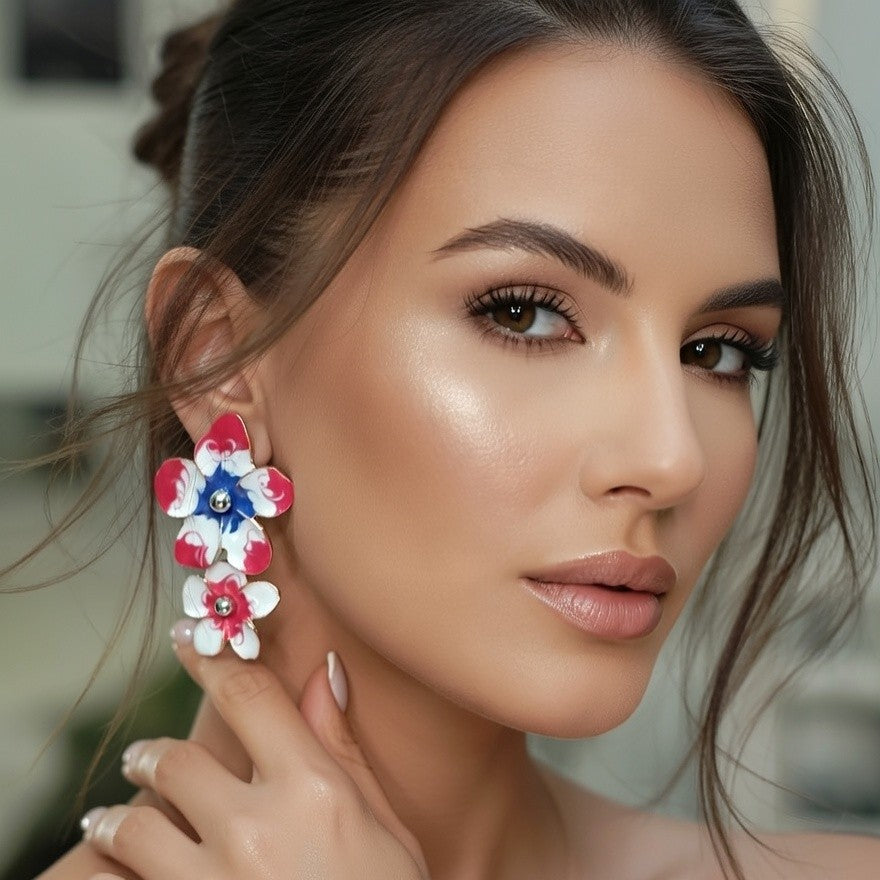 Model Earring Red and White Dangle Earring