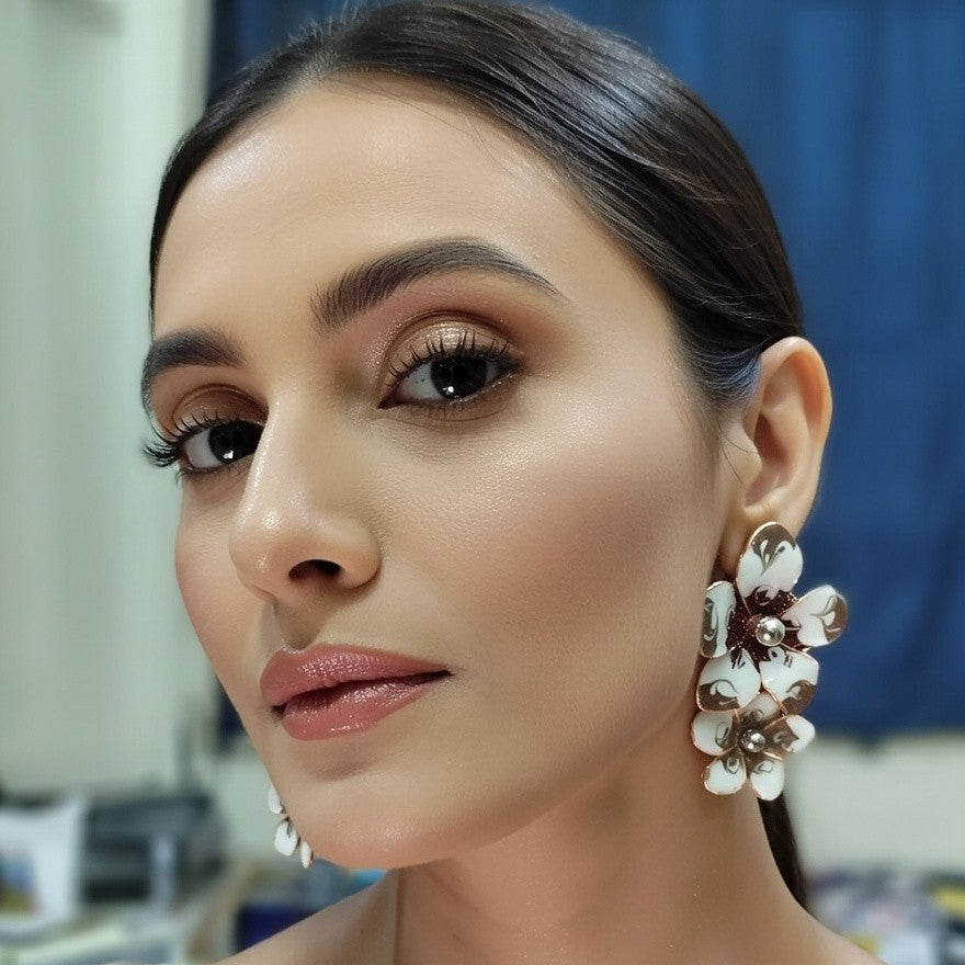 Model Wearing Brown Earring