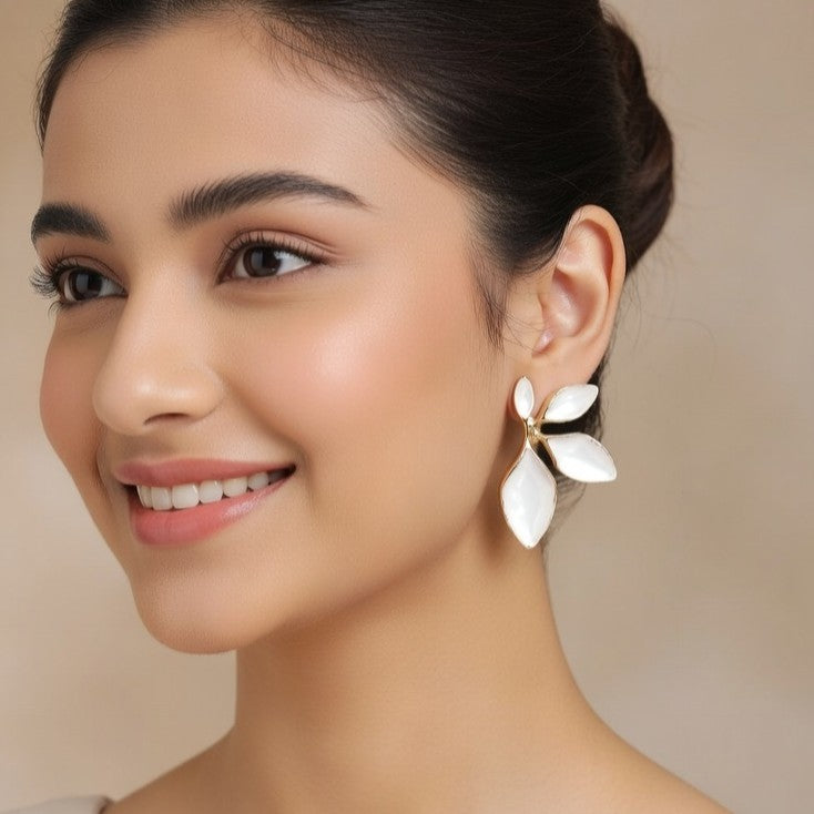 White Half floral Stud earring